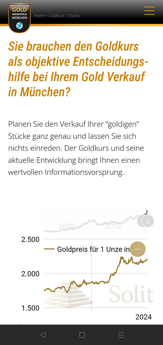 Webdesign Referenz Goldankaufstelle München Goldkurs