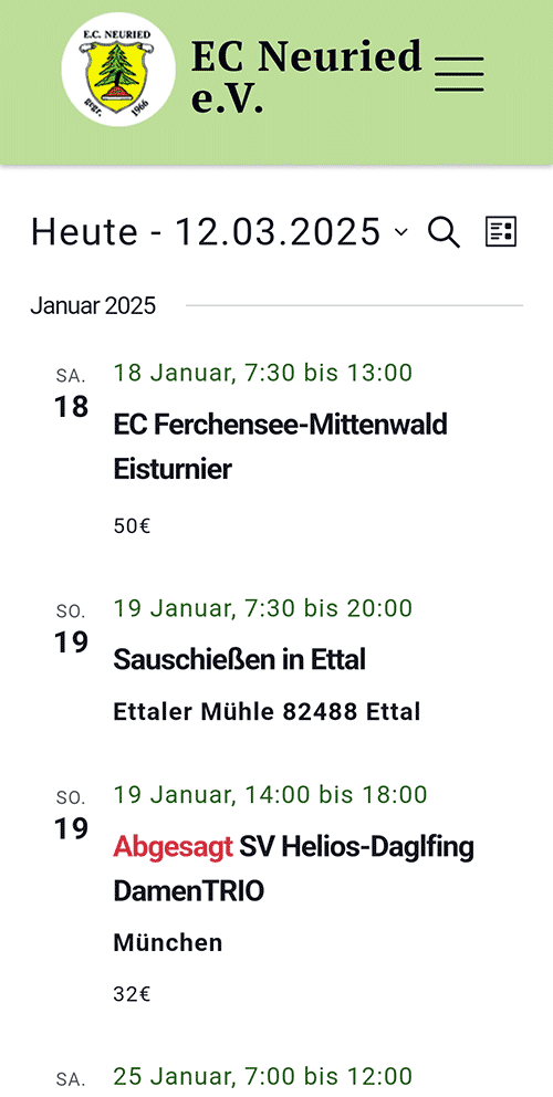 Kalender Ansicht bei EC Neuried e.V.